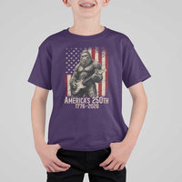 Americas 250th Anniversary 1776-2026 Bigfoot Rock Star T Shirt For Kid Playing Electric Guitar Distressed American Flag Graphic