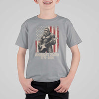 Americas 250th Anniversary 1776-2026 Bigfoot Rock Star T Shirt For Kid Playing Electric Guitar Distressed American Flag Graphic