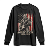 Americas 250th Anniversary 1776-2026 Bigfoot Rock Star Long Sleeve Shirt Playing Electric Guitar Distressed American Flag Graphic
