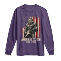 Americas 250th Anniversary 1776-2026 Bigfoot Rock Star Long Sleeve Shirt Playing Electric Guitar Distressed American Flag Graphic