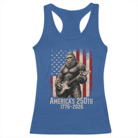 Americas 250th Anniversary 1776-2026 Bigfoot Rock Star Racerback Tank Top Playing Electric Guitar Distressed American Flag Graphic