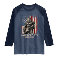Americas 250th Anniversary 1776-2026 Bigfoot Rock Star Raglan Shirt Playing Electric Guitar Distressed American Flag Graphic