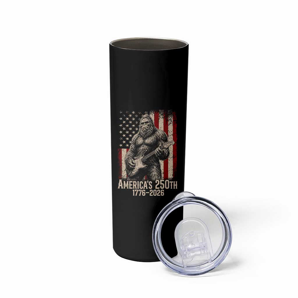 Americas 250th Anniversary 1776-2026 Bigfoot Rock Star Skinny Tumbler Playing Electric Guitar Distressed American Flag Graphic