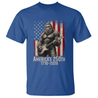 Americas 250th Anniversary 1776-2026 Bigfoot Rock Star T Shirt Playing Electric Guitar Distressed American Flag Graphic