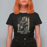 Americas 250th Anniversary 1776-2026 Bigfoot Rock Star T Shirt For Women Playing Electric Guitar Distressed American Flag Graphic