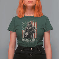 Americas 250th Anniversary 1776-2026 Bigfoot Rock Star T Shirt For Women Playing Electric Guitar Distressed American Flag Graphic