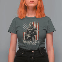 Americas 250th Anniversary 1776-2026 Bigfoot Rock Star T Shirt For Women Playing Electric Guitar Distressed American Flag Graphic
