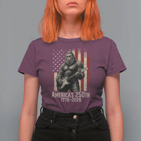 Americas 250th Anniversary 1776-2026 Bigfoot Rock Star T Shirt For Women Playing Electric Guitar Distressed American Flag Graphic