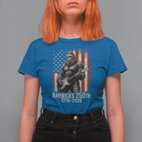 Americas 250th Anniversary 1776-2026 Bigfoot Rock Star T Shirt For Women Playing Electric Guitar Distressed American Flag Graphic