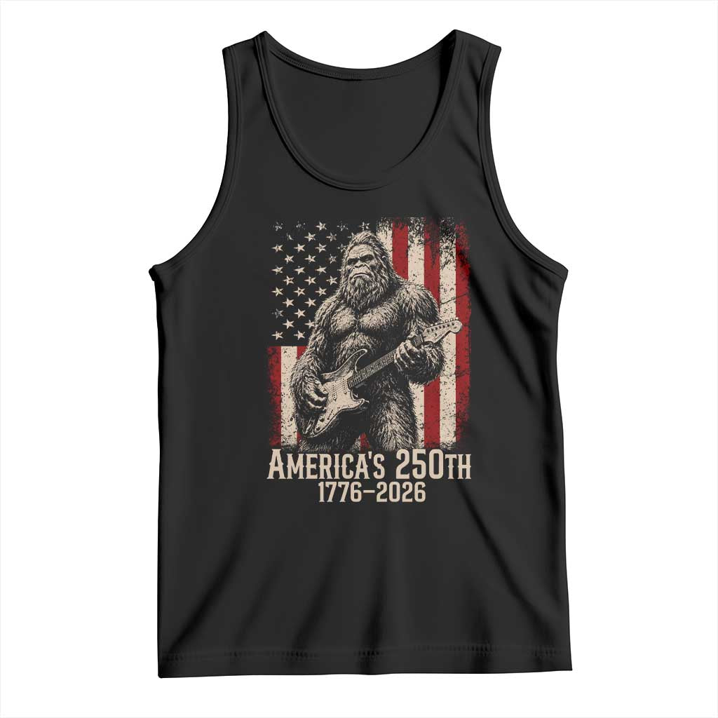 Americas 250th Anniversary 1776-2026 Bigfoot Rock Star Tank Top Playing Electric Guitar Distressed American Flag Graphic