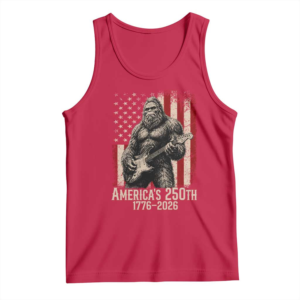 Americas 250th Anniversary 1776-2026 Bigfoot Rock Star Tank Top Playing Electric Guitar Distressed American Flag Graphic