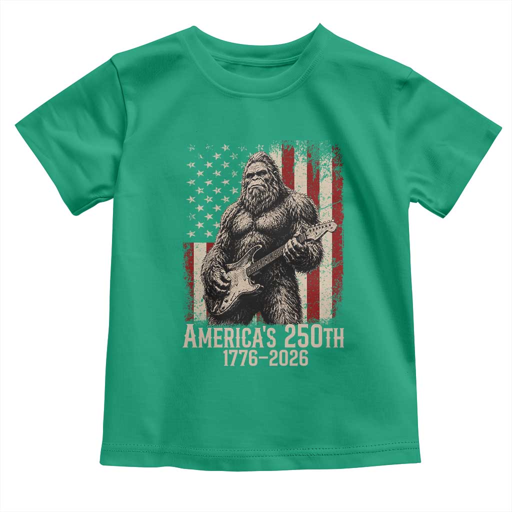 Americas 250th Anniversary 1776-2026 Bigfoot Rock Star Toddler T Shirt Playing Electric Guitar Distressed American Flag Graphic