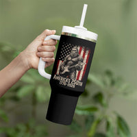 Americas 250th Anniversary 1776-2026 Bigfoot Rock Star Tumbler With Handle Playing Electric Guitar Distressed American Flag Graphic
