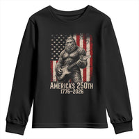 Americas 250th Anniversary 1776-2026 Bigfoot Rock Star Youth Sweatshirt Playing Electric Guitar Distressed American Flag Graphic