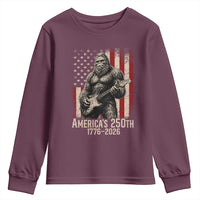 Americas 250th Anniversary 1776-2026 Bigfoot Rock Star Youth Sweatshirt Playing Electric Guitar Distressed American Flag Graphic