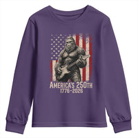 Americas 250th Anniversary 1776-2026 Bigfoot Rock Star Youth Sweatshirt Playing Electric Guitar Distressed American Flag Graphic