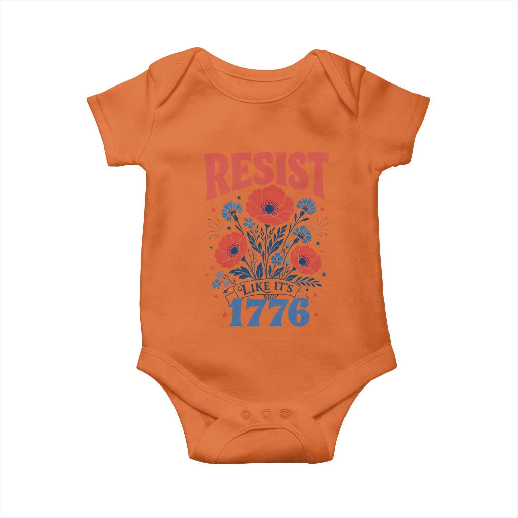 Resist Like Its 1776 Folk Art Floral Botanical Graphic Baby Onesie Patriotic Statement Political Satire