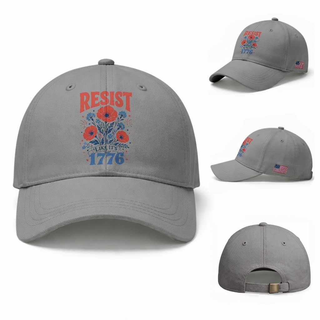 Resist Like Its 1776 Folk Art Floral Botanical Graphic Baseball Cap Patriotic Statement Political Satire