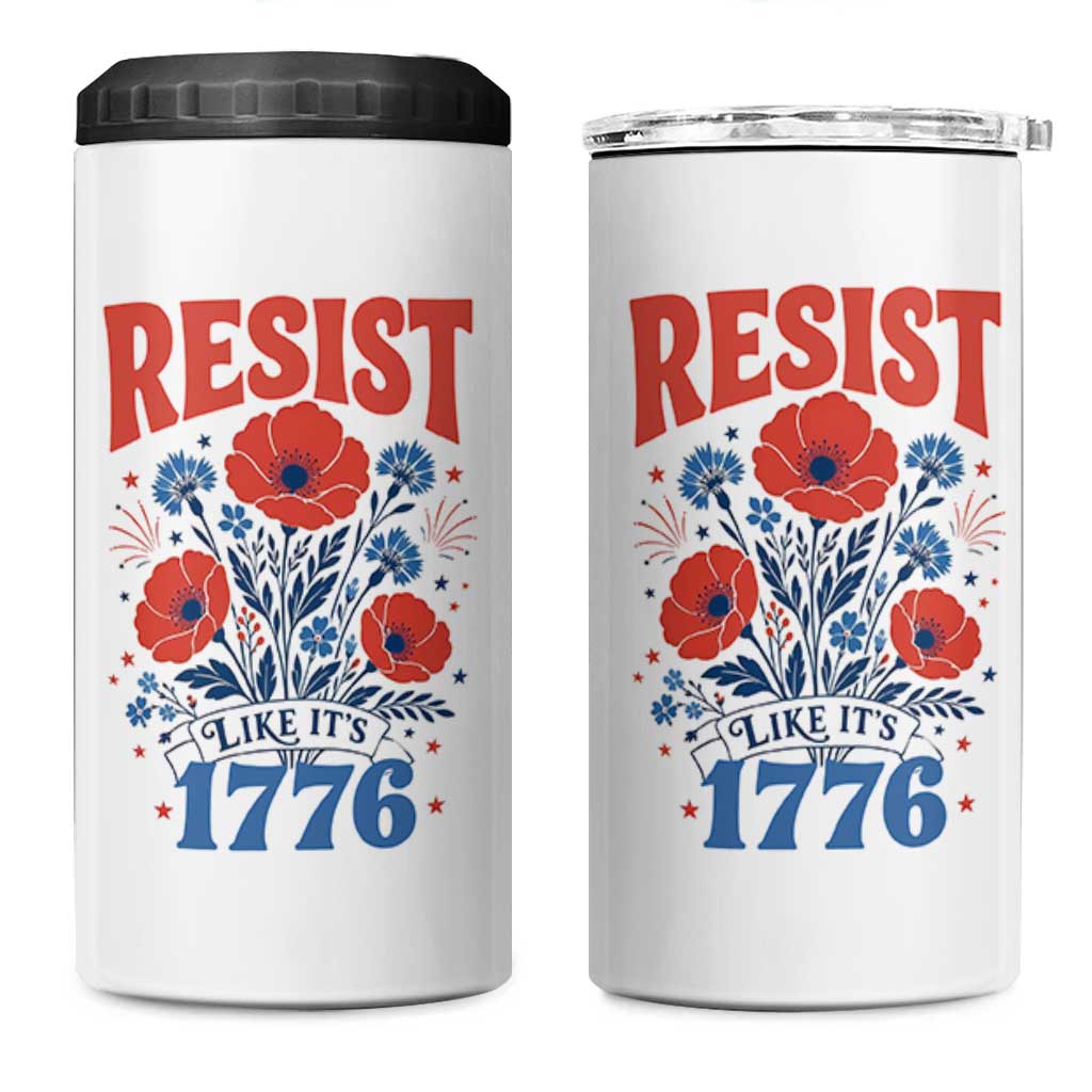 Resist Like Its 1776 Folk Art Floral Botanical Graphic 4 in 1 Can Cooler Tumbler Patriotic Statement Political Satire