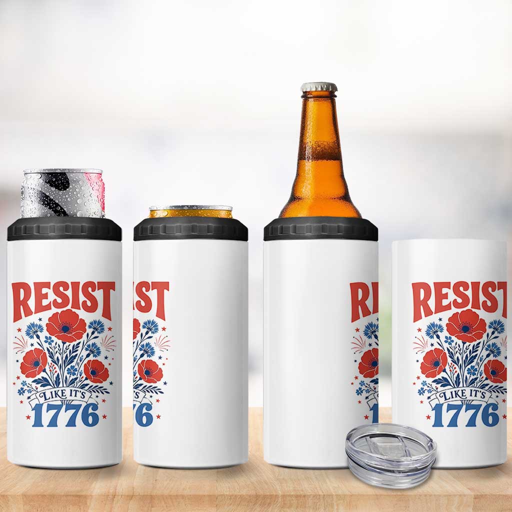 Resist Like Its 1776 Folk Art Floral Botanical Graphic 4 in 1 Can Cooler Tumbler Patriotic Statement Political Satire