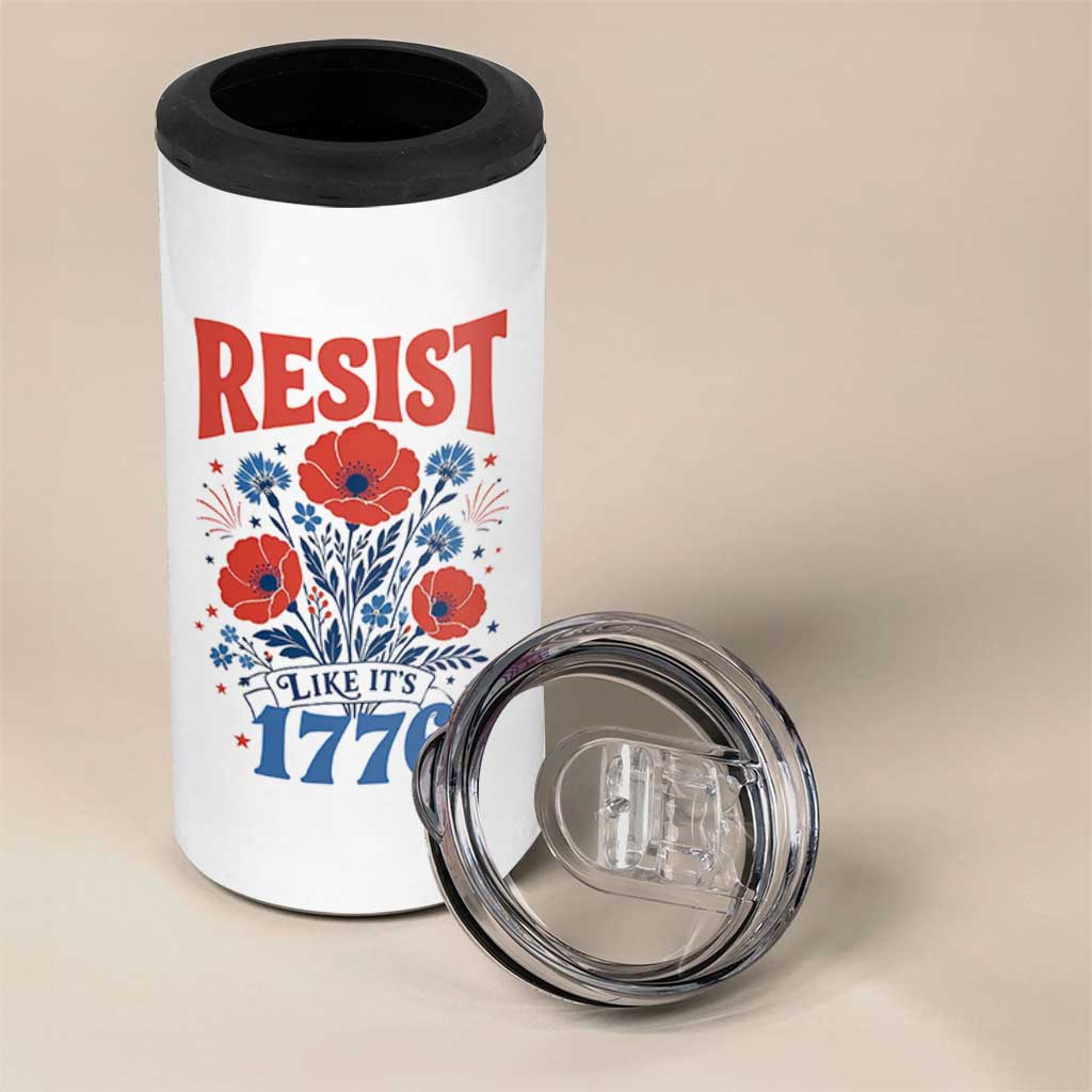 Resist Like Its 1776 Folk Art Floral Botanical Graphic 4 in 1 Can Cooler Tumbler Patriotic Statement Political Satire