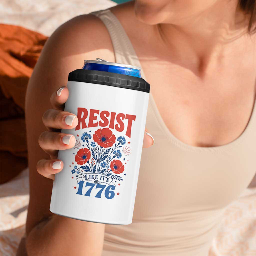 Resist Like Its 1776 Folk Art Floral Botanical Graphic 4 in 1 Can Cooler Tumbler Patriotic Statement Political Satire