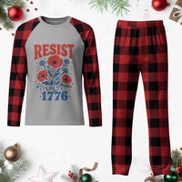 Resist Like Its 1776 Folk Art Floral Botanical Graphic Plaid Pajama Set Patriotic Statement Political Satire