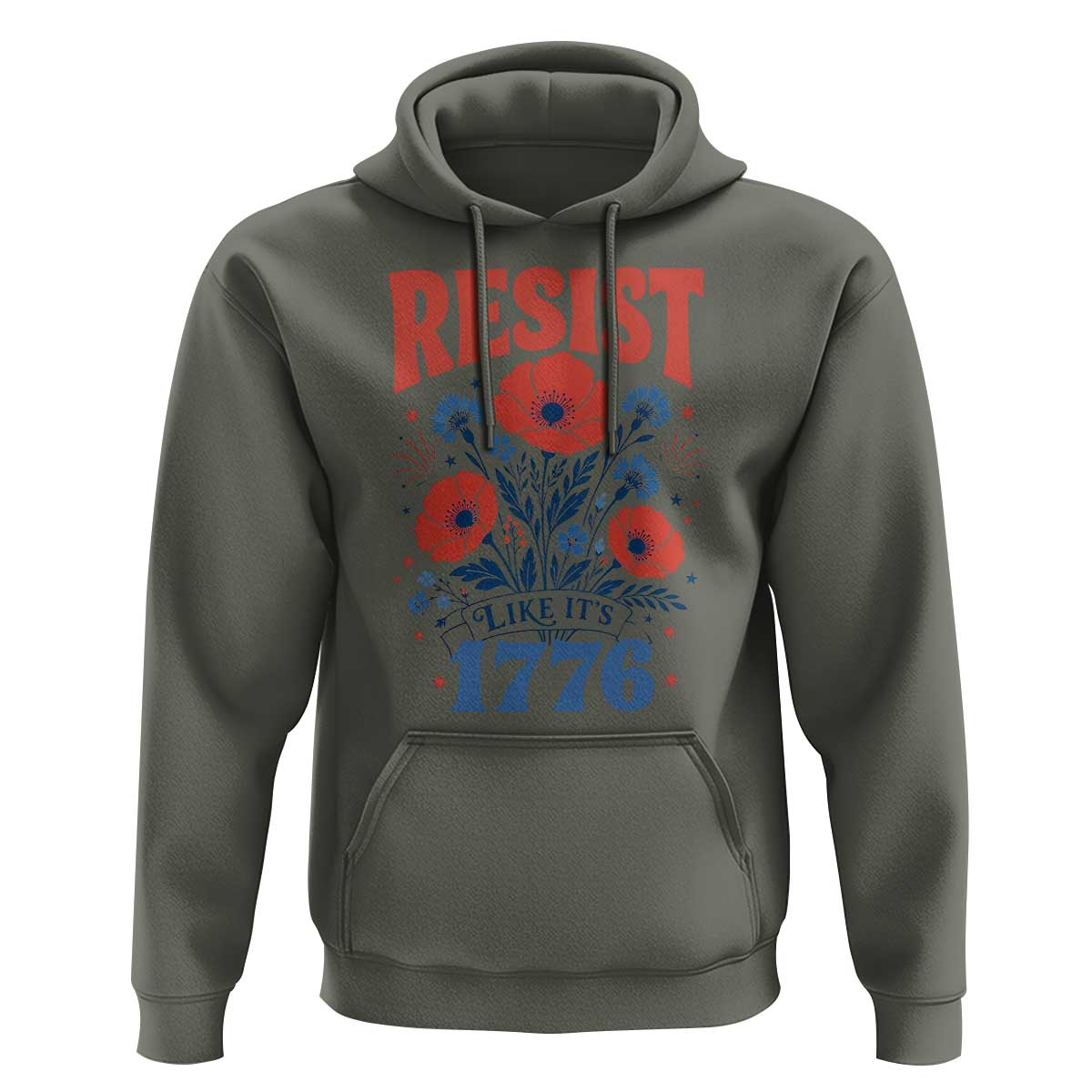 Resist Like Its 1776 Folk Art Floral Botanical Graphic Hoodie Patriotic Statement Political Satire