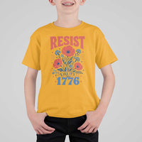 Resist Like Its 1776 Folk Art Floral Botanical Graphic T Shirt For Kid Patriotic Statement Political Satire