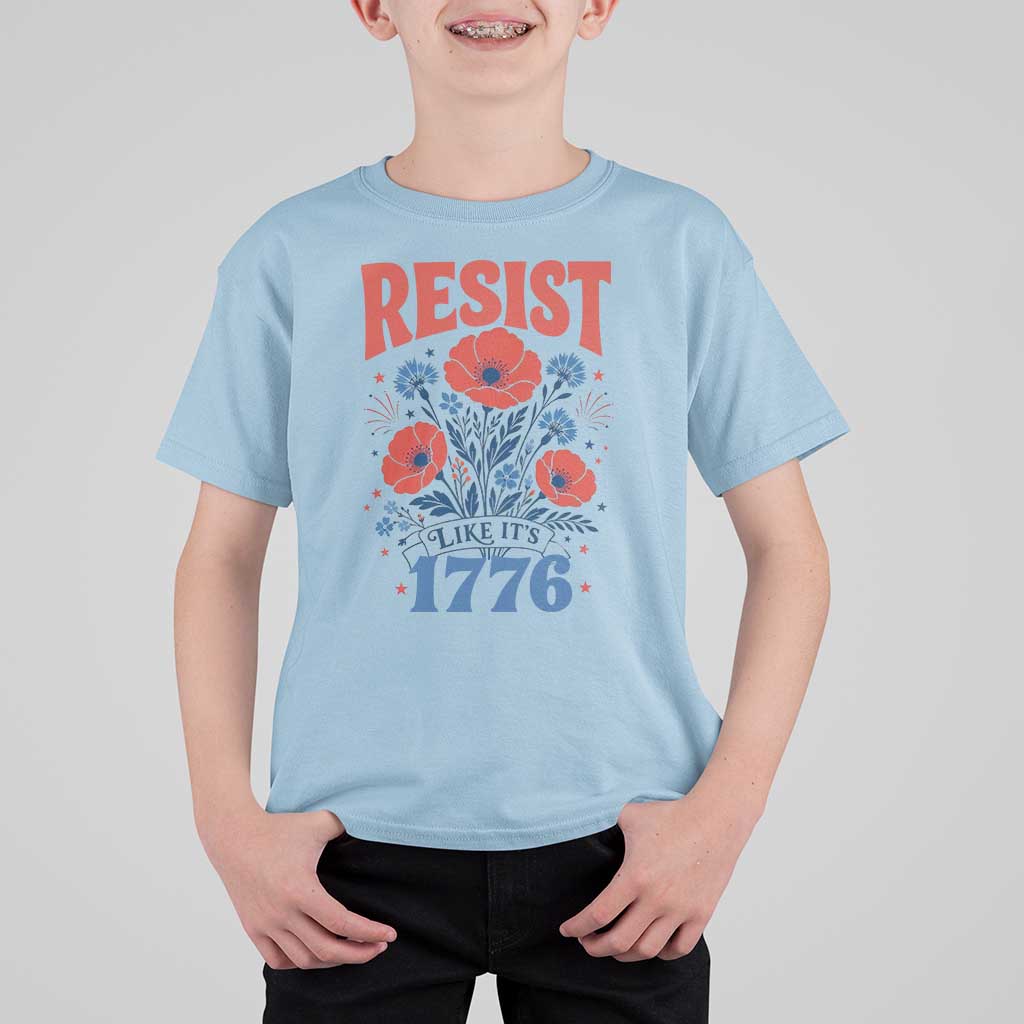 Resist Like Its 1776 Folk Art Floral Botanical Graphic T Shirt For Kid Patriotic Statement Political Satire