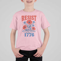 Resist Like Its 1776 Folk Art Floral Botanical Graphic T Shirt For Kid Patriotic Statement Political Satire