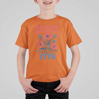 Resist Like Its 1776 Folk Art Floral Botanical Graphic T Shirt For Kid Patriotic Statement Political Satire