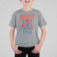 Resist Like Its 1776 Folk Art Floral Botanical Graphic T Shirt For Kid Patriotic Statement Political Satire