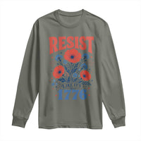 Resist Like Its 1776 Folk Art Floral Botanical Graphic Long Sleeve Shirt Patriotic Statement Political Satire