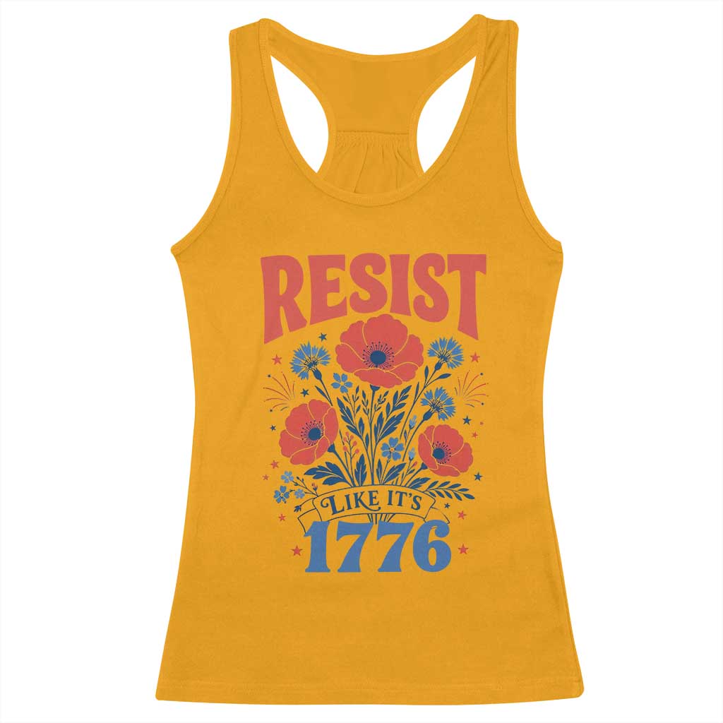 Resist Like Its 1776 Folk Art Floral Botanical Graphic Racerback Tank Top Patriotic Statement Political Satire