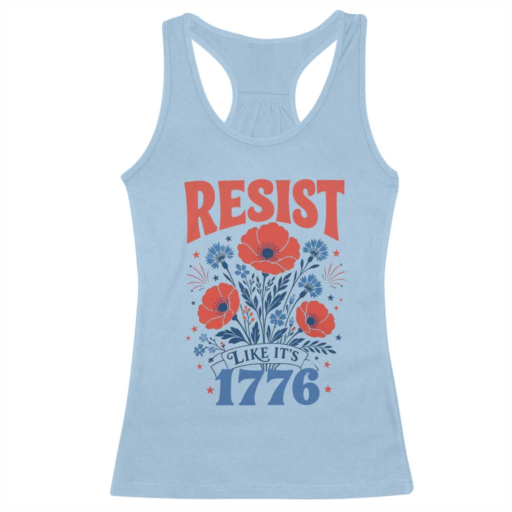 Resist Like Its 1776 Folk Art Floral Botanical Graphic Racerback Tank Top Patriotic Statement Political Satire