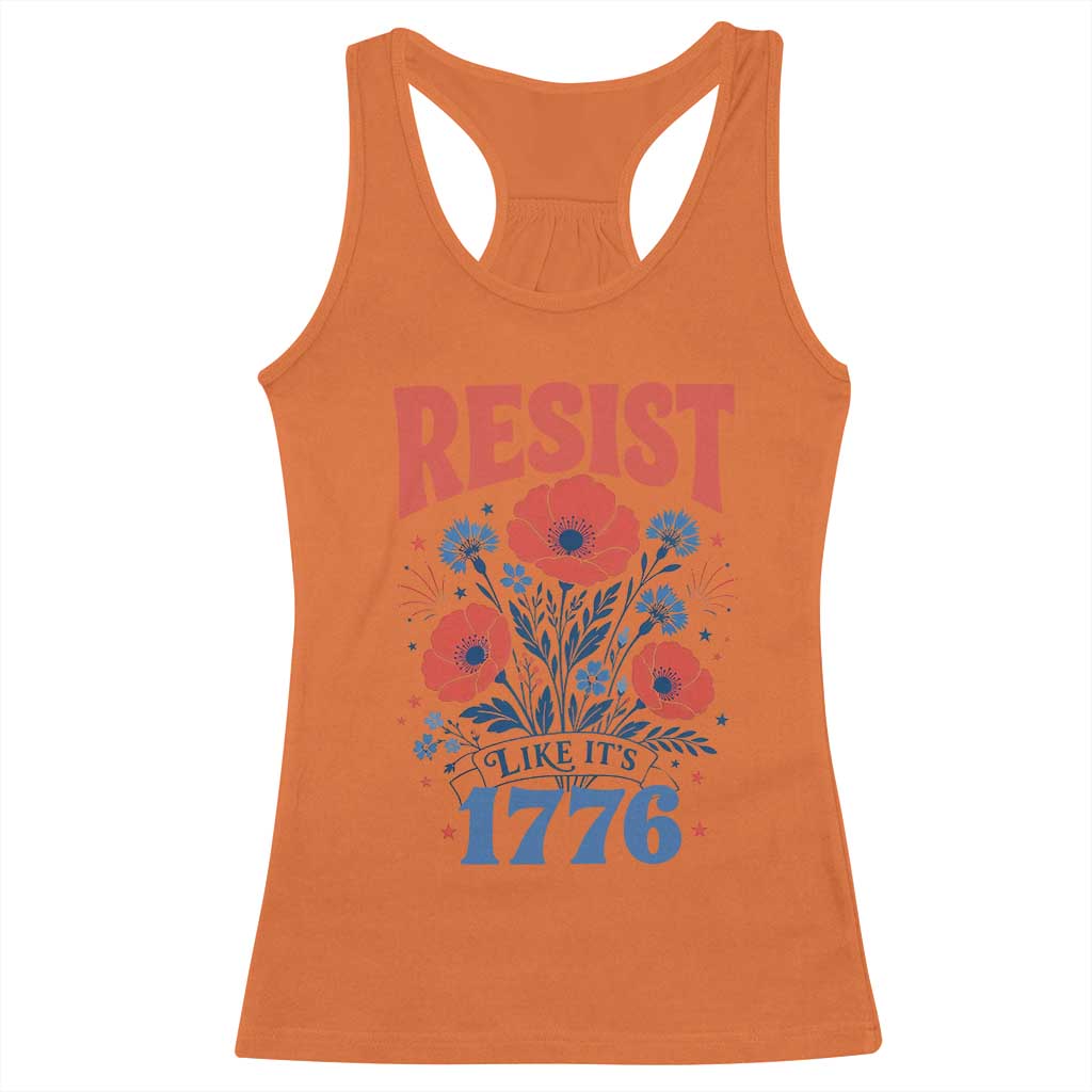 Resist Like Its 1776 Folk Art Floral Botanical Graphic Racerback Tank Top Patriotic Statement Political Satire