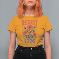 Resist Like Its 1776 Folk Art Floral Botanical Graphic T Shirt For Women Patriotic Statement Political Satire