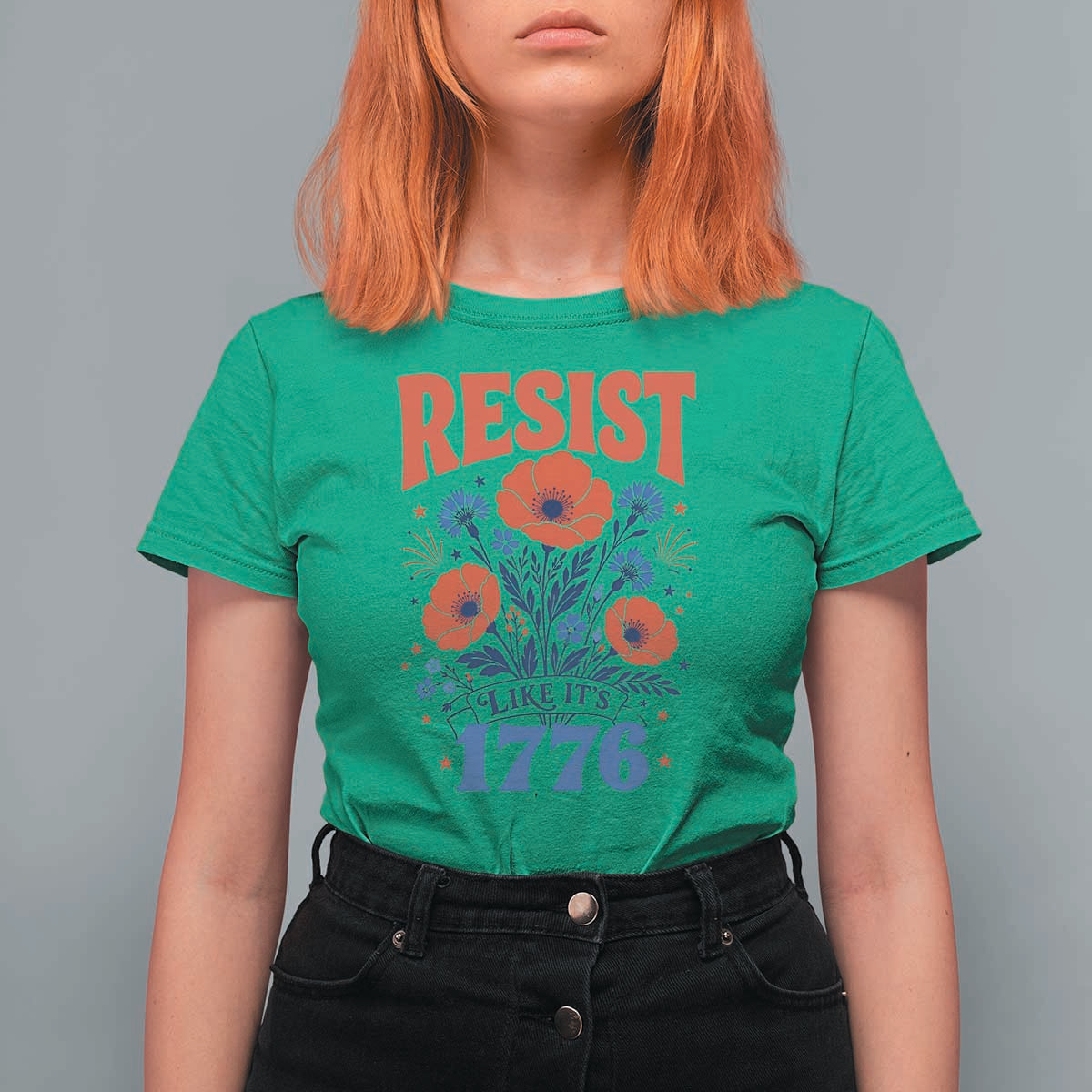 Resist Like Its 1776 Folk Art Floral Botanical Graphic T Shirt For Women Patriotic Statement Political Satire