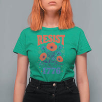 Resist Like Its 1776 Folk Art Floral Botanical Graphic T Shirt For Women Patriotic Statement Political Satire
