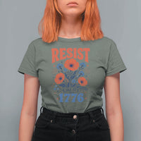 Resist Like Its 1776 Folk Art Floral Botanical Graphic T Shirt For Women Patriotic Statement Political Satire