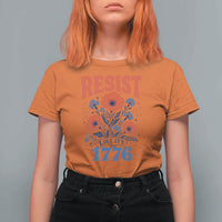 Resist Like Its 1776 Folk Art Floral Botanical Graphic T Shirt For Women Patriotic Statement Political Satire
