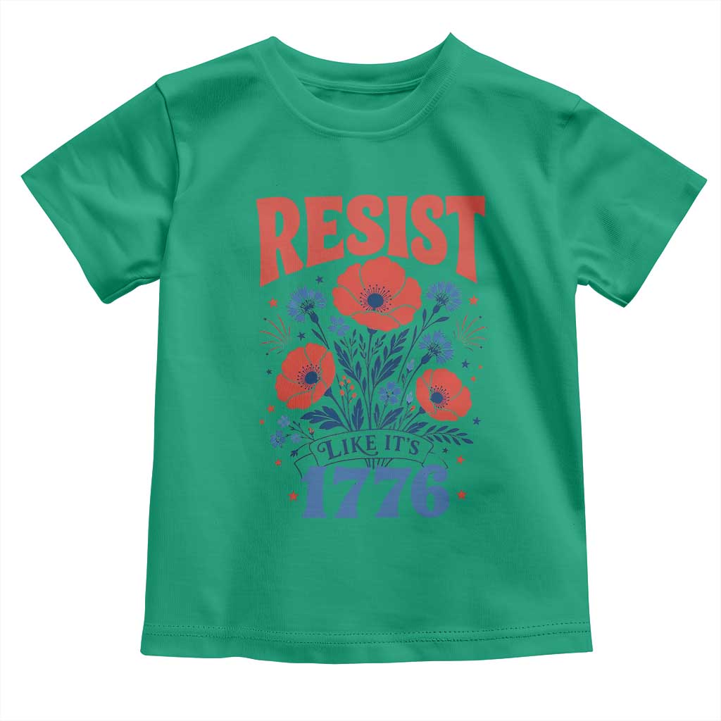 Resist Like Its 1776 Folk Art Floral Botanical Graphic Toddler T Shirt Patriotic Statement Political Satire