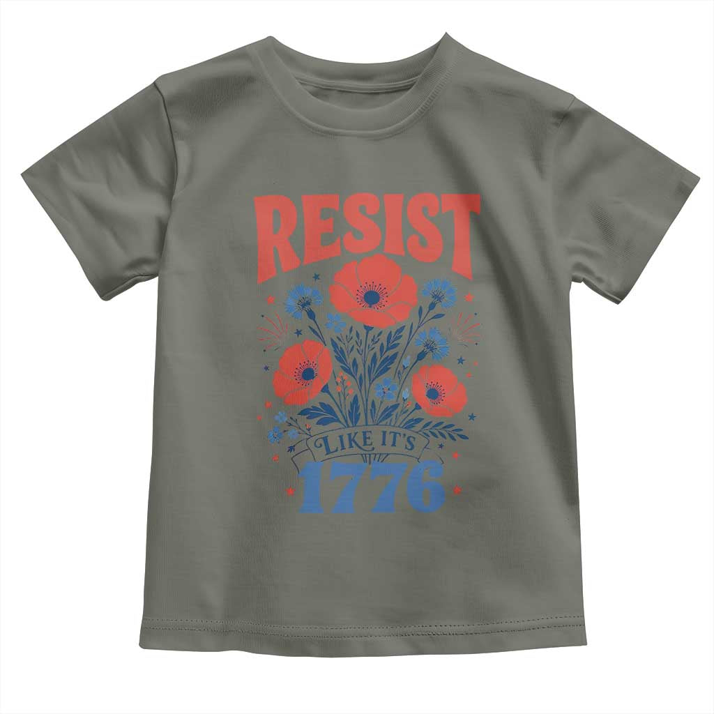 Resist Like Its 1776 Folk Art Floral Botanical Graphic Toddler T Shirt Patriotic Statement Political Satire