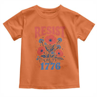 Resist Like Its 1776 Folk Art Floral Botanical Graphic Toddler T Shirt Patriotic Statement Political Satire