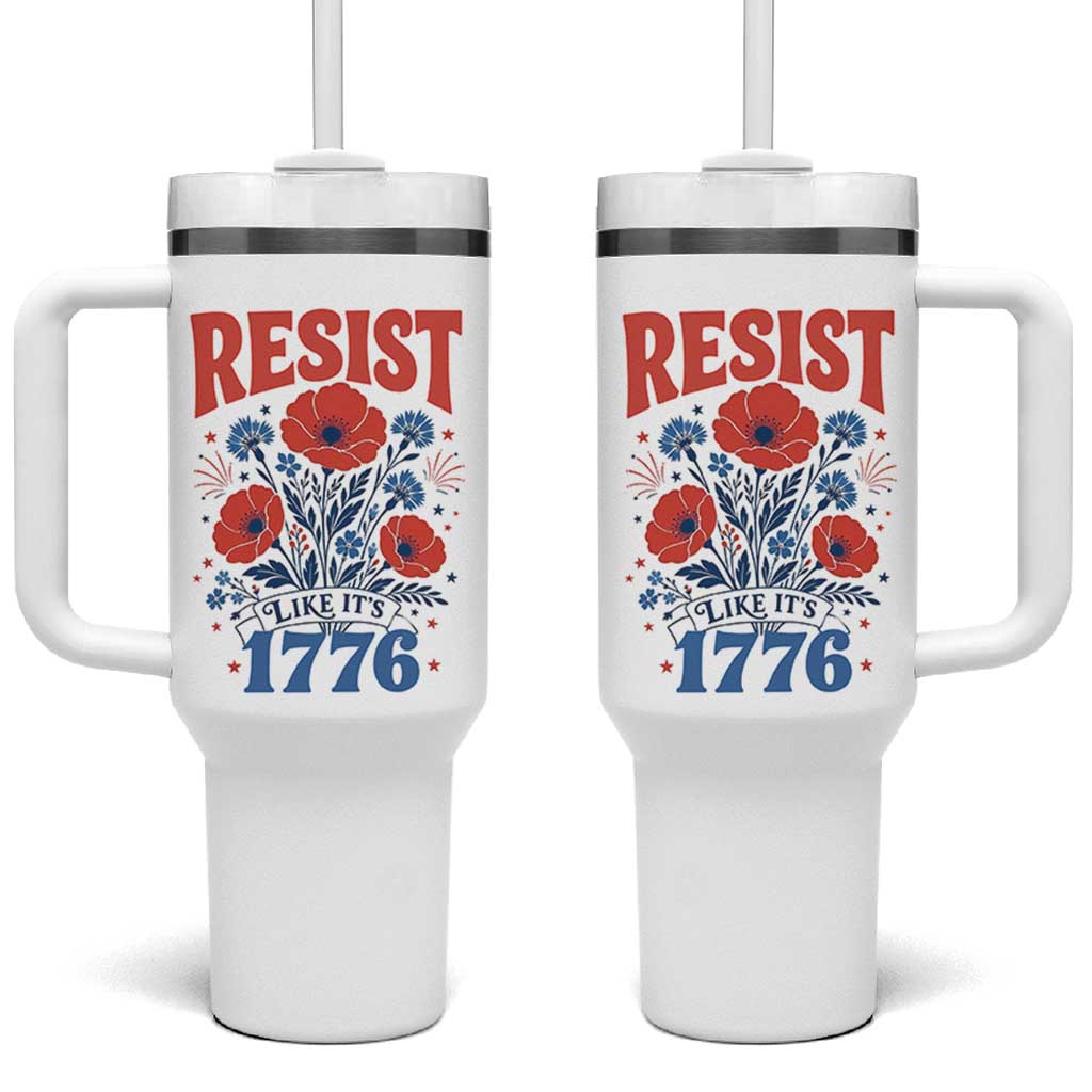 Resist Like Its 1776 Folk Art Floral Botanical Graphic Tumbler With Handle Patriotic Statement Political Satire