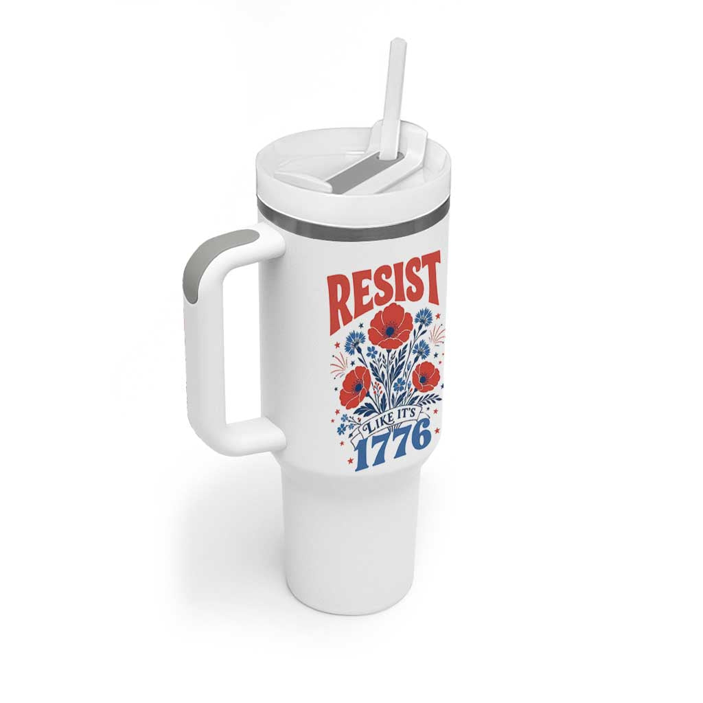 Resist Like Its 1776 Folk Art Floral Botanical Graphic Tumbler With Handle Patriotic Statement Political Satire