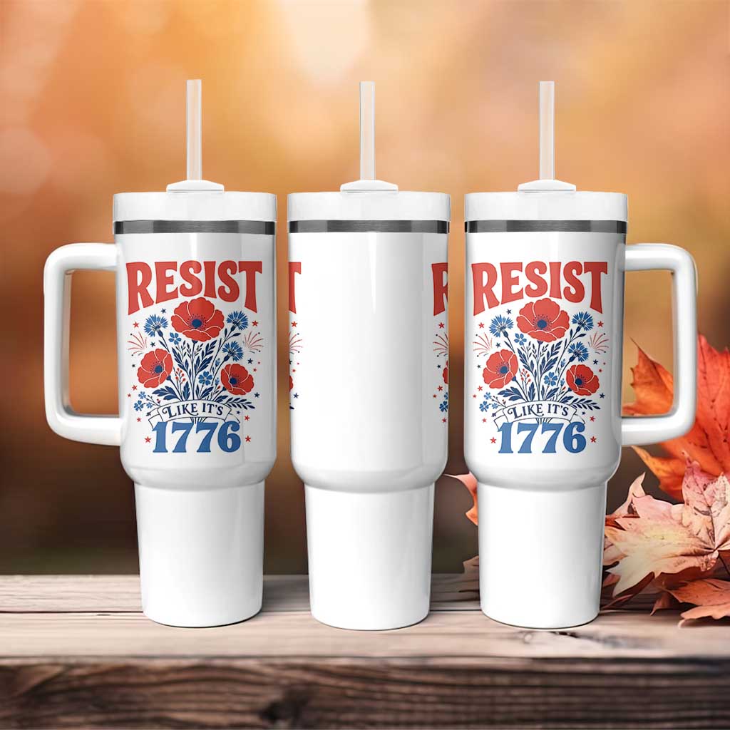 Resist Like Its 1776 Folk Art Floral Botanical Graphic Tumbler With Handle Patriotic Statement Political Satire