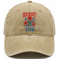 Resist Like Its 1776 Folk Art Floral Botanical Graphic Washed Cotton Baseball Cap Patriotic Statement Political Satire