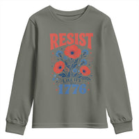 Resist Like Its 1776 Folk Art Floral Botanical Graphic Youth Sweatshirt Patriotic Statement Political Satire